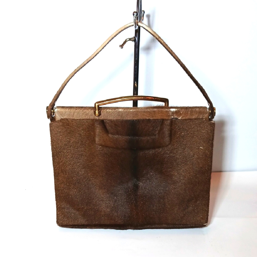 👜 Prado Vintage Cowhide Handbag  Rare Brass Bar Closure 1940s Mexico Mobwife